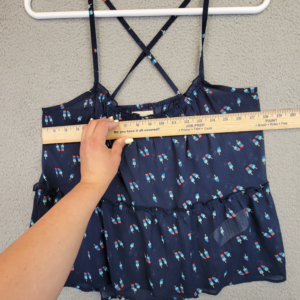 Y2K Hollister Cami Tank‎ Top Women's L Blue Sheer babydoll Novelty Print Shirt - Picture 12 of 14